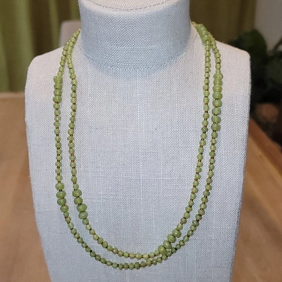 Cookie Lee Long Green Beaded Necklace 48" Copper Accent Lobster Clasp - Picture 2 of 5